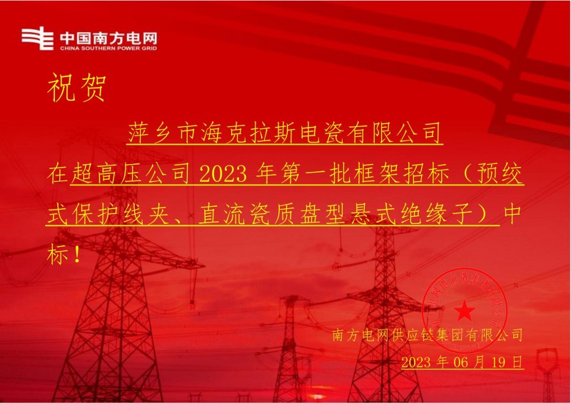?？死怪袠酥袊戏诫娋W(wǎng)有限責任公司超高壓公司2023年第一批框架招標（直流瓷質(zhì)盤型懸式絕緣子）